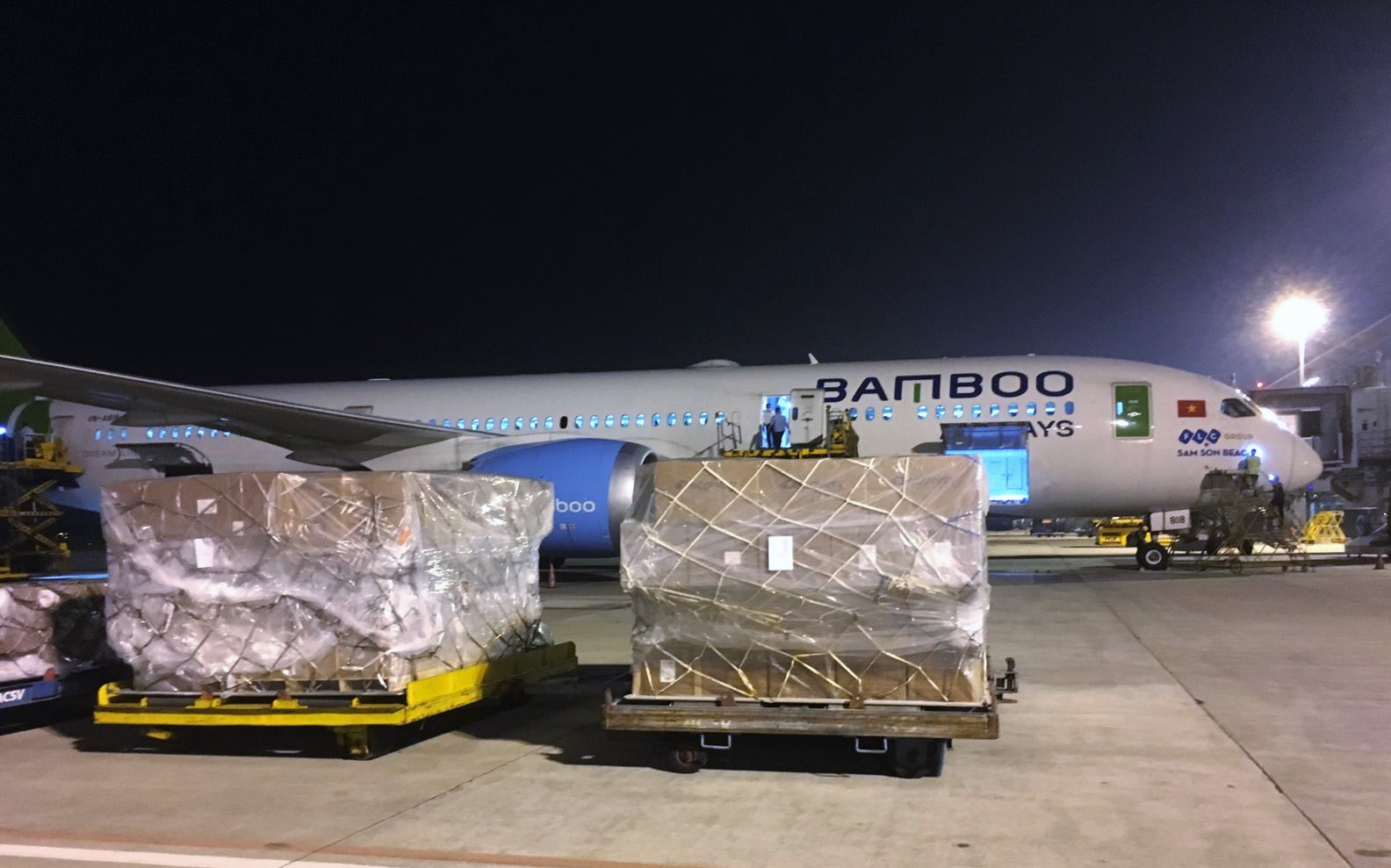 Bamboo Airways' cargo flight QH468 departing from Hanoi landed at Incheon International Airport.
